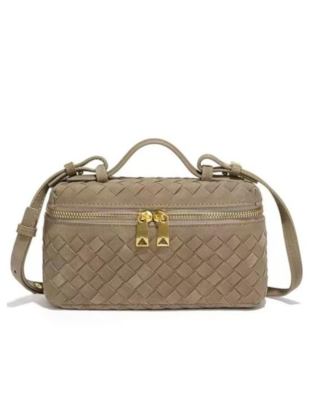 Woven Suede Crossbody Bag Top-Handle Small Purse Shoulder Handbag